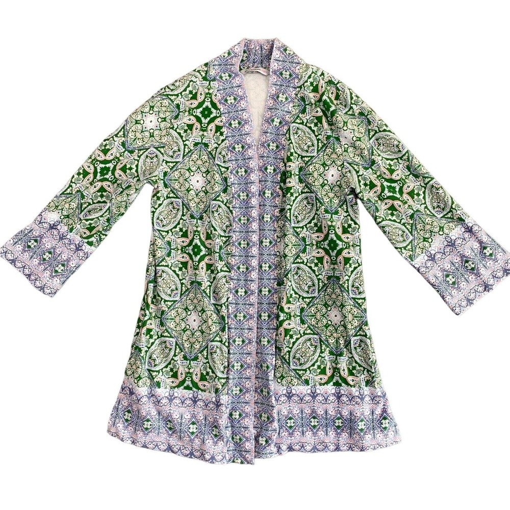 Isaac Mizrahi Live Small Open Cardigan Shirt Floral Womens 3/4 Sleeve Pockets